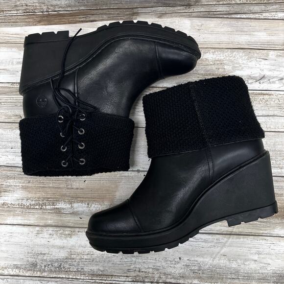 Timberland Kellis Mid Height Lace up Boot Sz 9.5 B Leather Fabric Wedge Utility - Picture 7 of 11